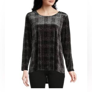 Intro Tie Dye Plaid Print Velvet Knit Long Sleeve High-Low Legging Tee sz PM